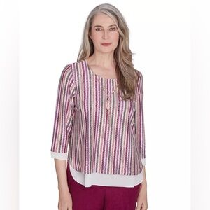 NEW Alfred Dunner Metallic Stripe Top with Detachable Necklace